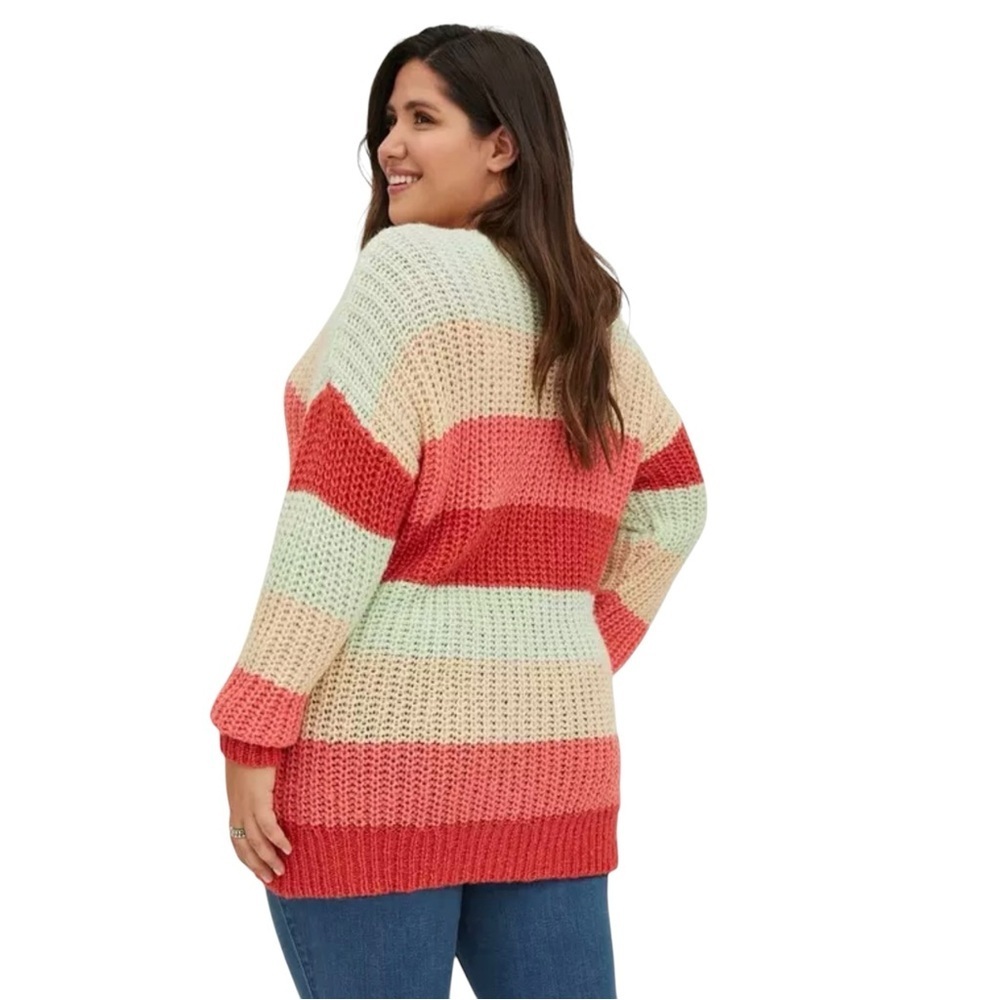 Torrid Striped V-Neck Chunky Knit Sweater 3X Pastel Colorblock Cozy NWT - Picture 3 of 12